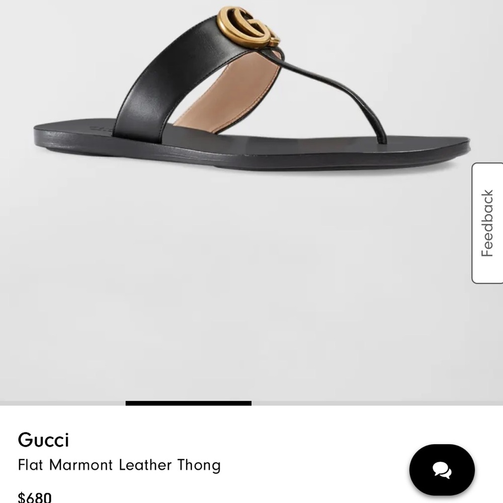 Gucci Black Flat Marmont Leather Thong Sandals